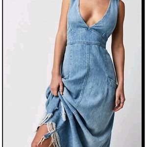 Free People Wonderland Denim Maxi Dress Women's - Size XS - In VTG Blue